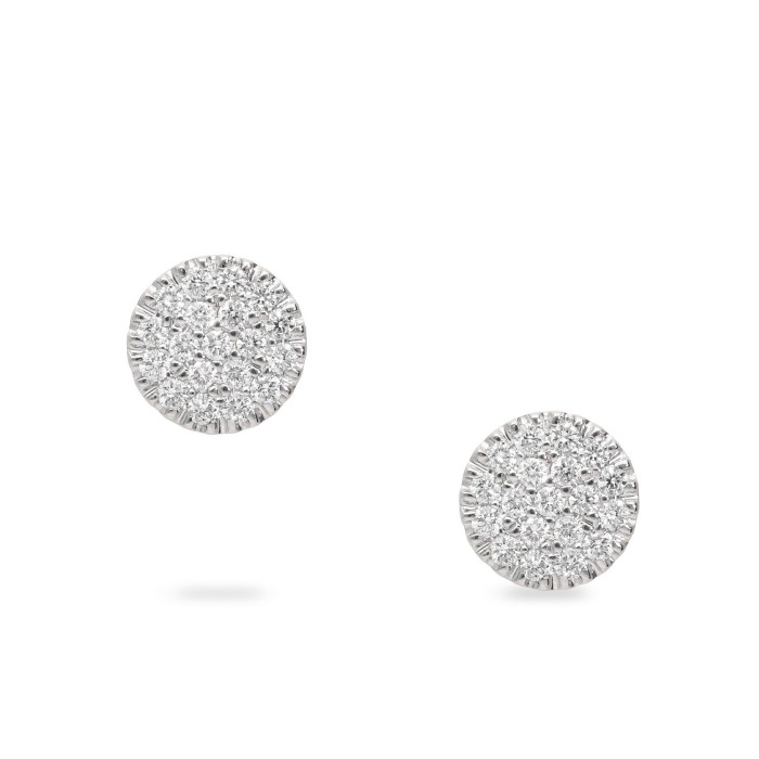 Pendientes Botón Oro Blanco con Pavé de Diamantes