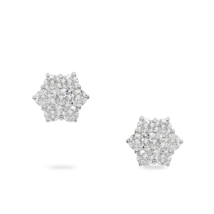 Pendientes Botón Hexagonal Oro Blanco con Diamantes