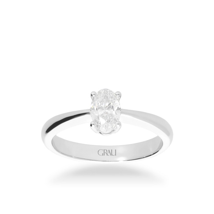 Anell Solitari d’Or Blanc amb Diamant Oval
