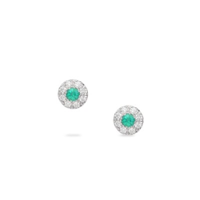 Pendientes con Esmeralda y Diamantes en Oro Blanco