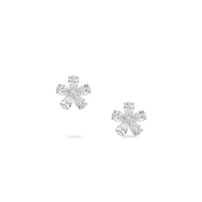 Pendientes de Flor con Diamantes talla pera en oro blanco