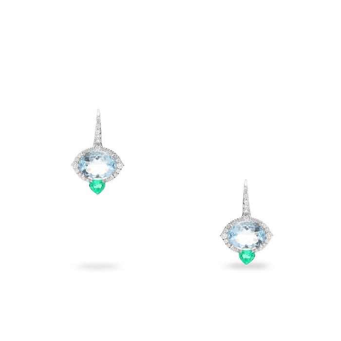 Aquamarine, Emerald & Diamond Earrings