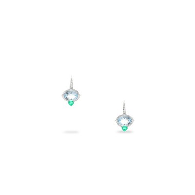 Pendientes con aguamarina, esmeralda y diamantes