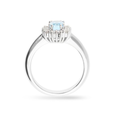 Anillo Rosetón en Oro Blanco con Aguamarina y Diamantes