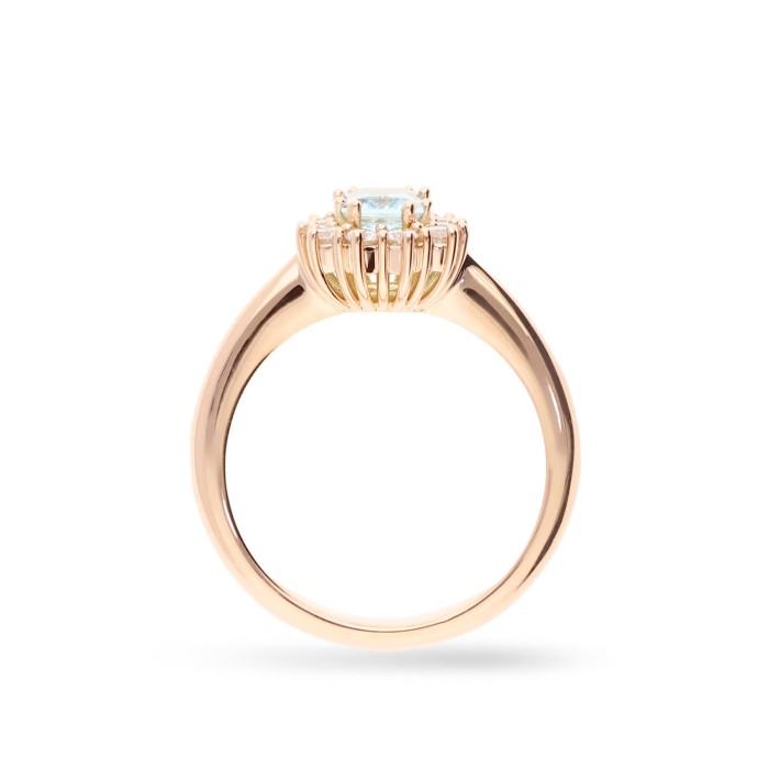 Anillo Rosetón en Oro Rosa con Aguamarina y Diamantes