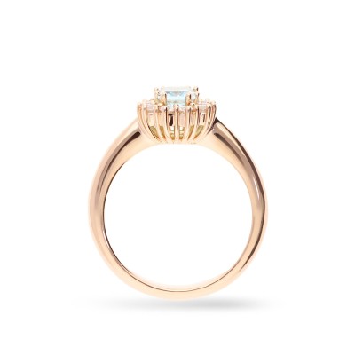 Rose Gold Rosette Ring with Aquamarine and Diamond Halo