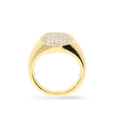 Anell de segell en or groc amb diamants pavé