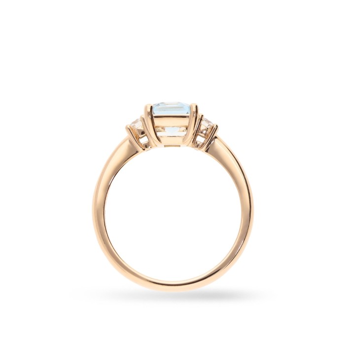 Rose Gold Trilogy Ring with Aquamarine & Diamonds