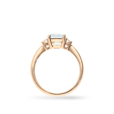 Anell Trilogy or rosa amb aiguamarina i diamants