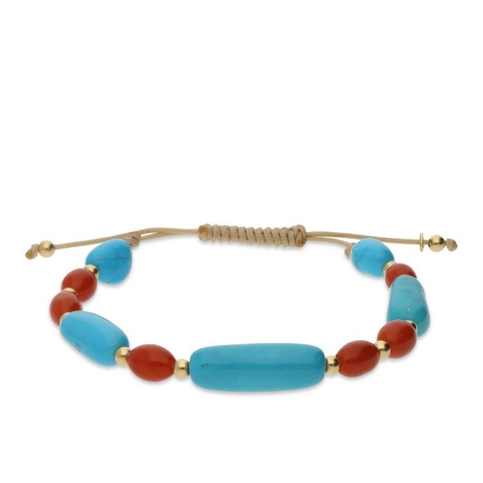 Pulsera de Turquesa y Coral con Oro Amarillo de 18 kt
