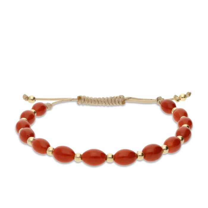 Pulsera de Coral Rojo y Oro Amarillo de 16 cm