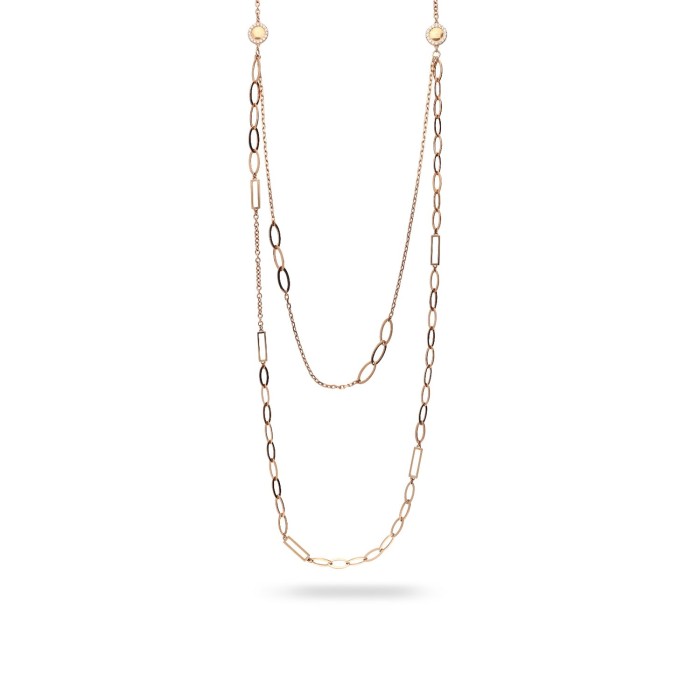 Rose Gold Double Chain Necklace Grau with Diamonds Halo