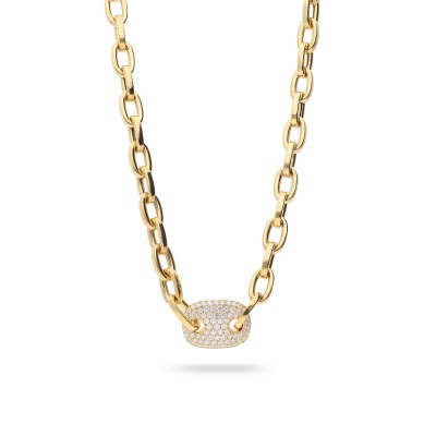 Yellow Gold Necklace Grau with Pavé Diamond Plate