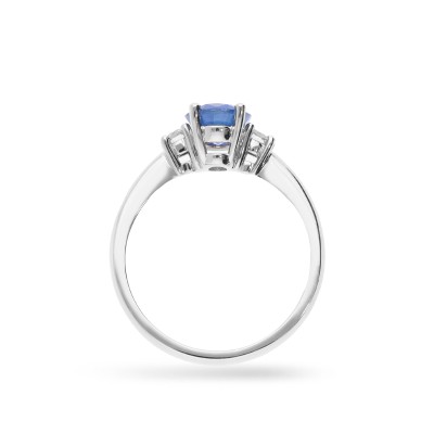 Anell Trilogy or blanc amb safir oval i diamants