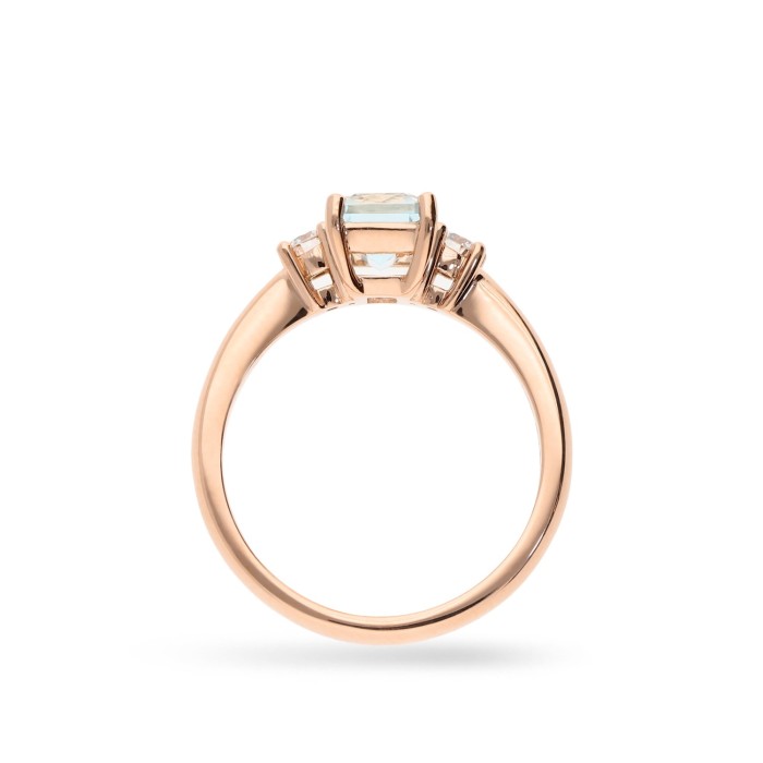 Anillo solitario oro rosa con aguamarina y diamantes