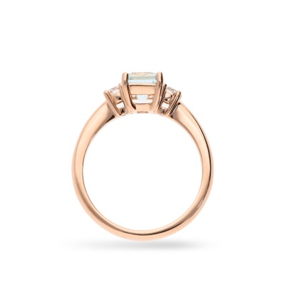 Anell solitari Or Rosa amb Aiguamarina i Diamants