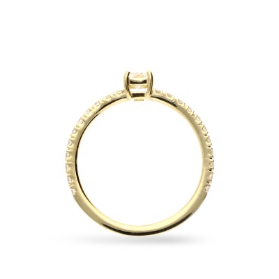 Anell Solitari radiant Or Groc amb Diamants laterals