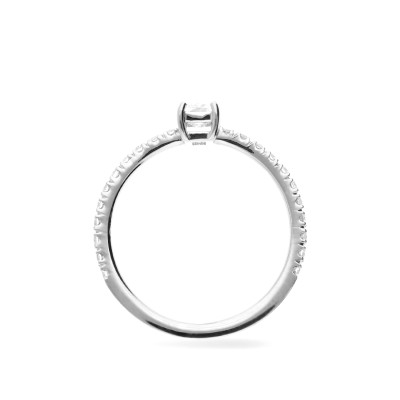 Anell solitari radiant en or blanc amb diamants laterals