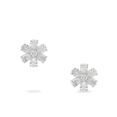 Pendientes Flor Dormilona en Oro Blanco con Diamantes