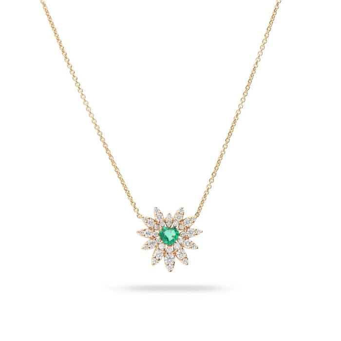 Gargantilla Floral Grau con Esmeralda y Diamantes