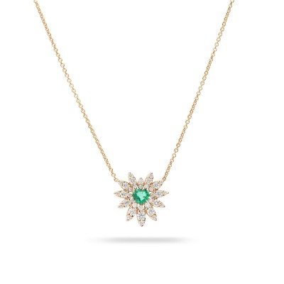 Gargantilla Floral Grau con Esmeralda y Diamantes