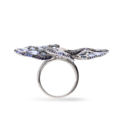 Anell floral amb Safir i Diamants