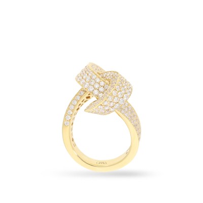 Yellow Gold Knot Ring with Pavé Diamonds