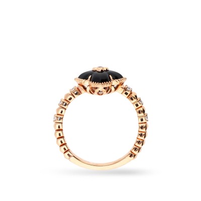 Anell d’Or Rosa amb Flor d’Ónix Negre i Diamants