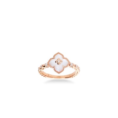 Anell d’Or Rosa amb Flor de Nacre i Diamants