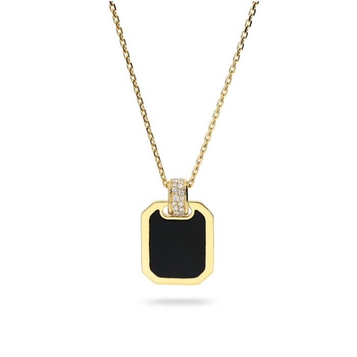 Collaret d'Or groc amb Ònix Negre i Diamants – 80cm