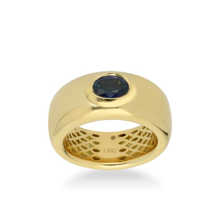 Anillo de Banda Grau Oro Amarillo y Zafiro Azul