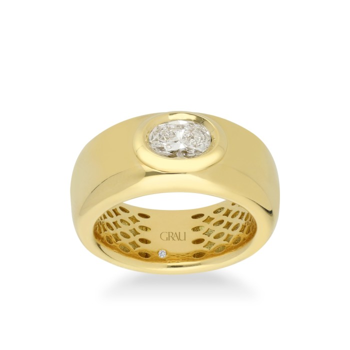 Anillo de Banda Grau Oro Amarillo y Diamante Ovalado