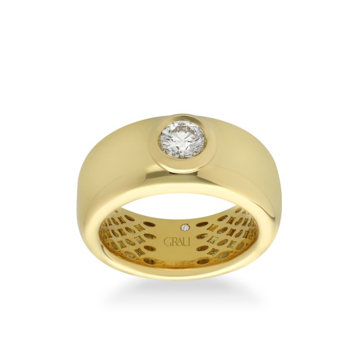 Anillo de Banda Ancha Grau Oro Amarillo y Diamante