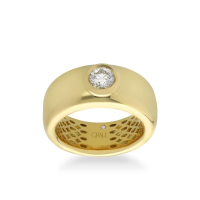 Anell de Banda Grau Or Groc i Diamant