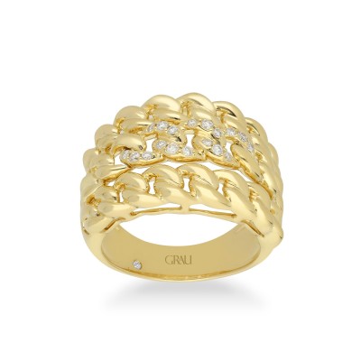 Anell Grau Cadena Barbada Or Groc i Diamants