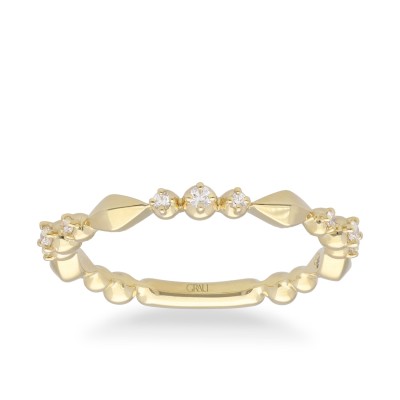 Bollicine Rhombus Ring with Diamonds in Yellow Gold