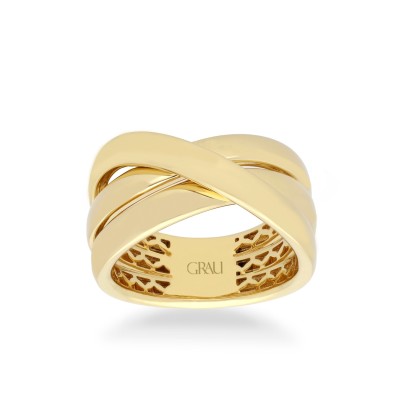 Cross Ring Three Strips Grau Yellow Gold