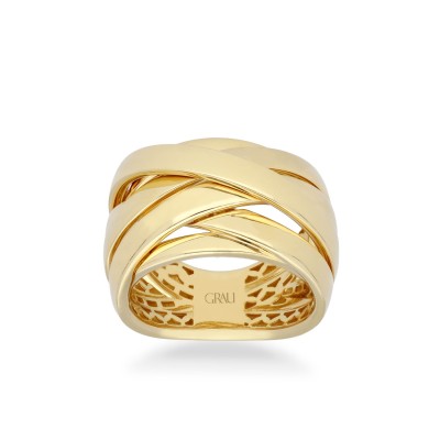 Cross Ring Six Strips Grau Yellow Gold