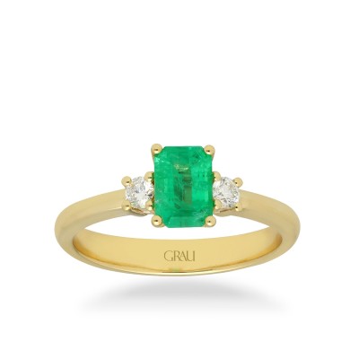 Anillo Oro Amarillo, Esmeralda y Diamantes Grau