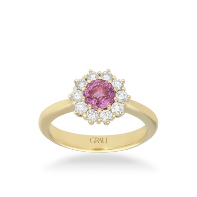 Anillo Grau Rosetón Oro Amarillo Zafiro y Diamantes