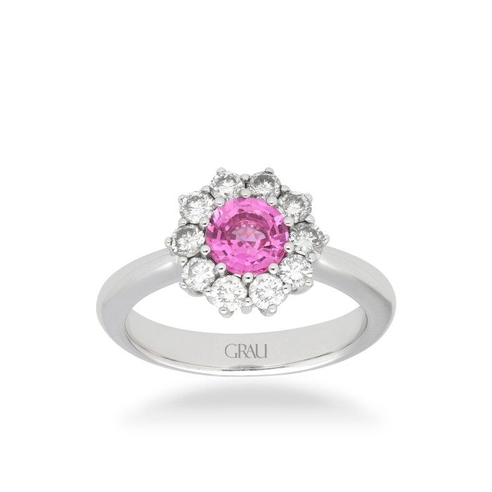 Anell Grau Rosetó Or Blanc Safir i Diamants