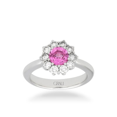 Anillo Grau Rosetón Oro Blanco Zafiro y Diamantes