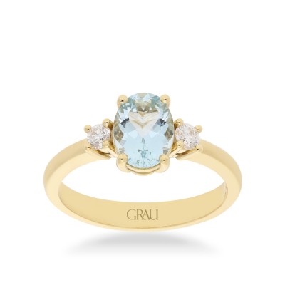 Anillo Good Mood Grau Aguamarina y Oro Amarillo
