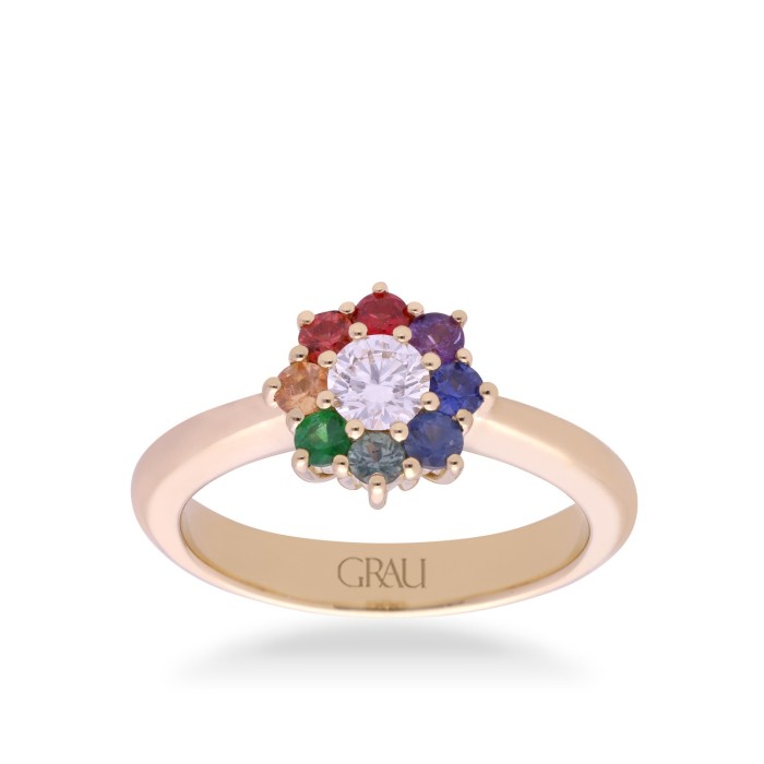 Anell Rosetó Grau Or Groc i Safirs