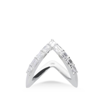 Anell V Grau d’Or Blanc amb Diamants talla Radiant