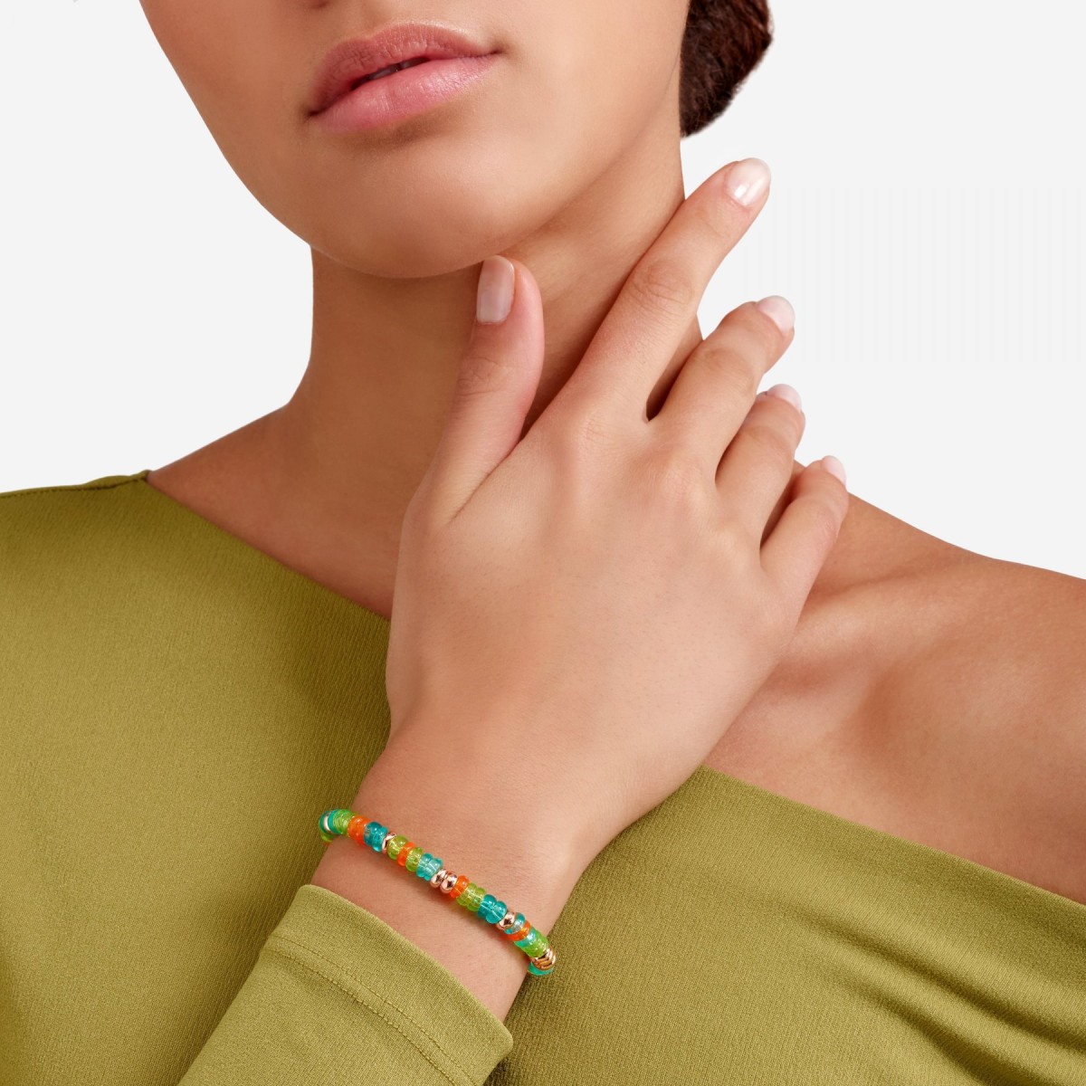 Pulsera Rondelle de Plata Dorada y Plástico reciclado
