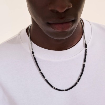 Collar Heishi de Plata y Ónix Negro