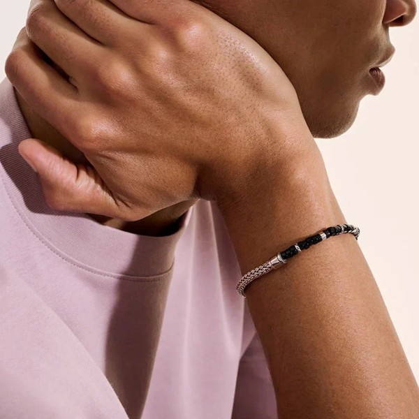 Heishi 4mm Onyx Bracelet in Sterling Silver