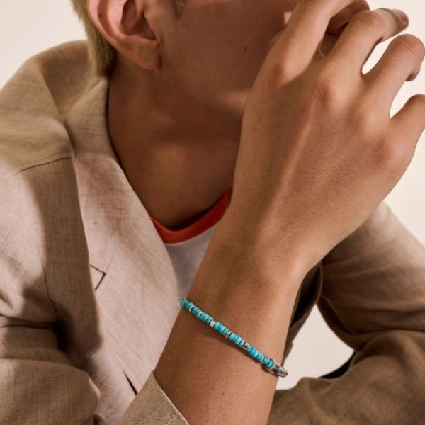 Heishi Silver & Treated Turquoise Bracelet