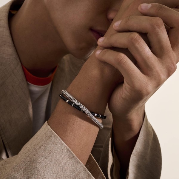 Heishi Wrapped Bracelet in Sterling Silver & Black Onyx
